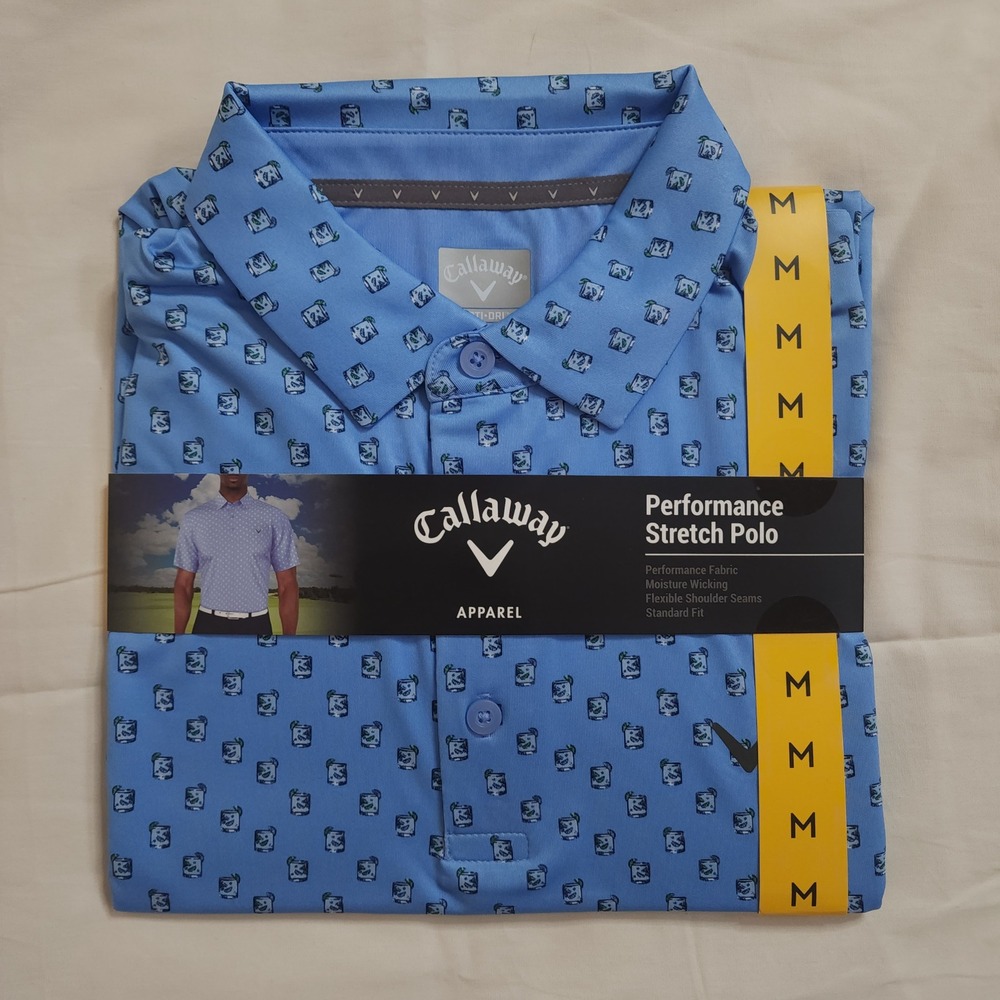 Callaway Performance Stretch Polo Mens Medium Vista Blue Cocktail Print Opti-Dri